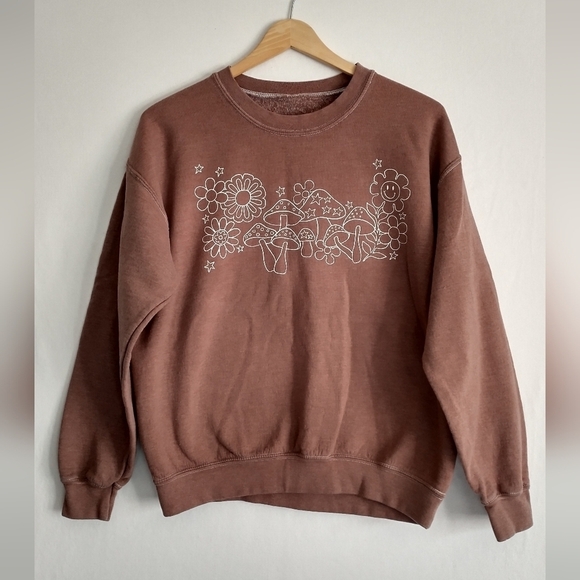 Mushroom 🍄 60's 70's Themed Crew Neck Large Sweatshirt by PS/LA - Picture 2 of 4